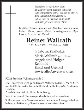 Anzeige von Reiner Wallrath von  Sonntags-Post 