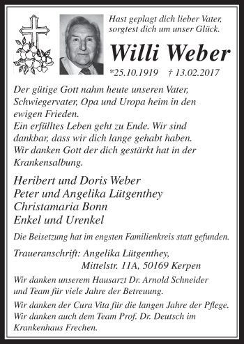 Anzeige von Willi Weber von  Werbepost 