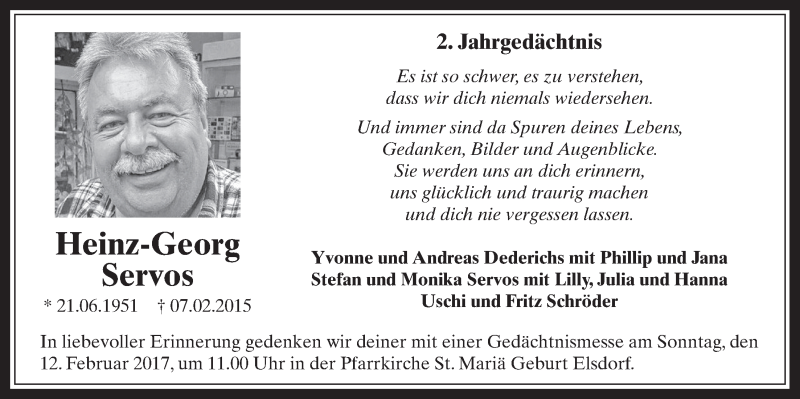  Traueranzeige für Heinz-Georg Servos vom 18.07.2023 aus  Werbepost 