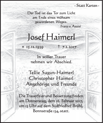 Anzeige von Josef Haimerl von  Schlossbote/Werbekurier 
