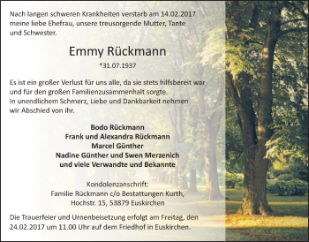 Anzeige von Emmy Rückmann von  Blickpunkt Euskirchen 