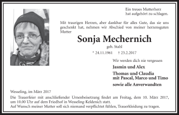 Anzeige von Sonja Mechernich von  Schlossbote/Werbekurier 