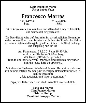 Anzeige von Francesco Marras von Kölner Stadt-Anzeiger / Kölnische Rundschau / Express