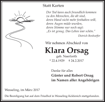 Anzeige von Klara Orsag von  Schlossbote/Werbekurier 