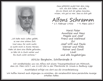 Anzeige von Alfons Schramm von  Werbepost 
