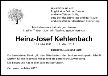 Anzeige von Heinz-Josef Kehlenbach von Kölner Stadt-Anzeiger / Kölnische Rundschau / Express
