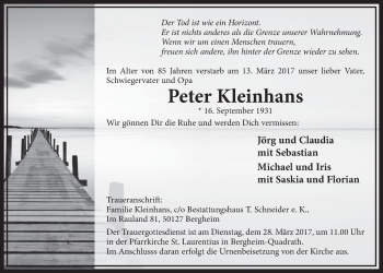 Anzeige von Peter Kleinhans von  Sonntags-Post 