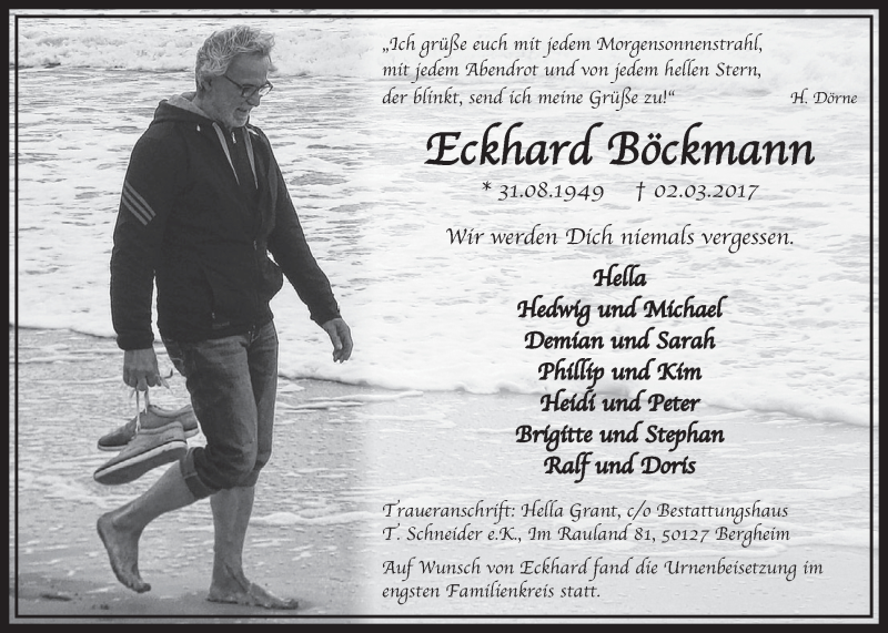  Traueranzeige für Eckhard Böckmann vom 11.03.2017 aus  Sonntags-Post 