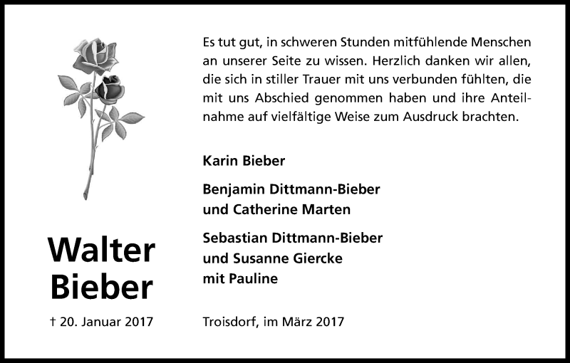  Traueranzeige für Walter Bieber vom 04.03.2017 aus Kölner Stadt-Anzeiger / Kölnische Rundschau / Express