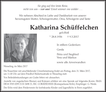 Anzeige von Katharina Schüffelchen von  Schlossbote/Werbekurier 