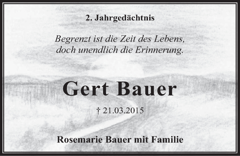  Traueranzeige für Gert Bauer vom 22.03.2017 aus  Wochenende 