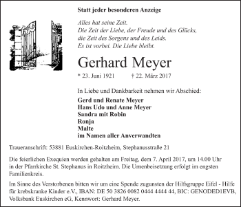 Anzeige von Gerhard Meyer von  Blickpunkt Euskirchen 