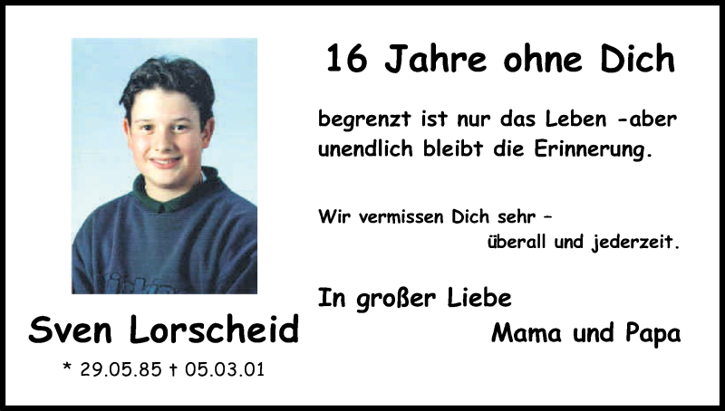  Traueranzeige für Sven Lorscheid vom 04.03.2017 aus Kölner Stadt-Anzeiger / Kölnische Rundschau / Express