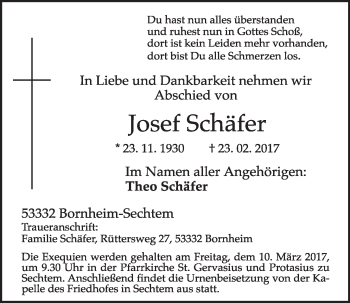 Anzeige von Josef Schäfer von  Schlossbote/Werbekurier 