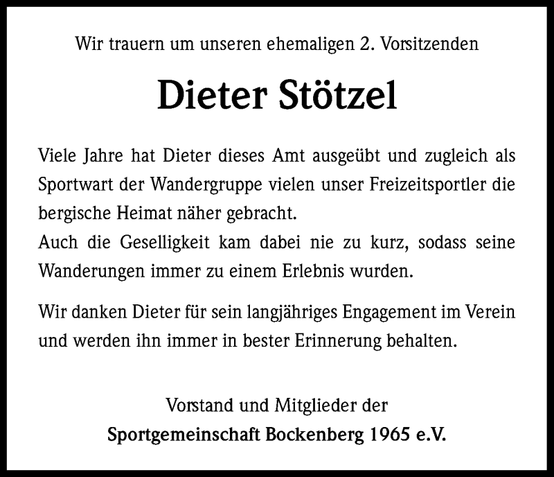  Traueranzeige für Dieter Stötzel vom 11.03.2017 aus Kölner Stadt-Anzeiger / Kölnische Rundschau / Express