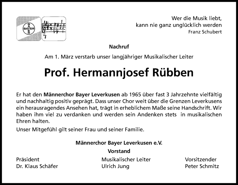  Traueranzeige für Hermannjosef Rübben vom 11.03.2017 aus Kölner Stadt-Anzeiger / Kölnische Rundschau / Express