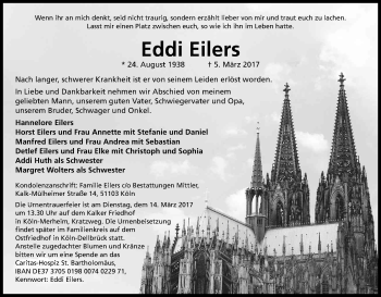 Anzeige von Eddi Eilers von Kölner Stadt-Anzeiger / Kölnische Rundschau / Express