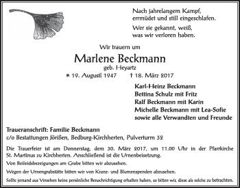 Anzeige von Marlene Beckmann von  Sonntags-Post 