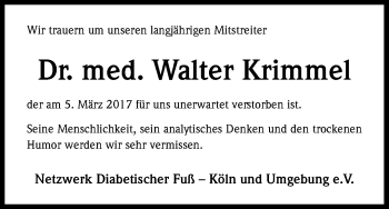 Anzeige von Walter Krimmel von Kölner Stadt-Anzeiger / Kölnische Rundschau / Express
