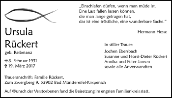 Anzeige von Ursula Rückert von  Blickpunkt Euskirchen 