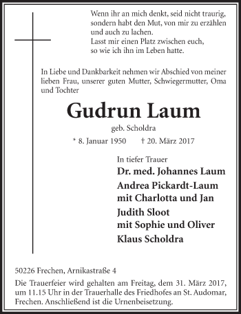 Anzeige von Gudrun Laum von  Sonntags-Post 