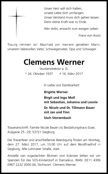 Anzeige von Clemens Werner von Kölner Stadt-Anzeiger / Kölnische Rundschau / Express