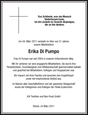 Anzeige von Erika Di Pumpo von  Blickpunkt Euskirchen 