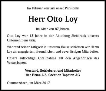 Anzeige von Otto Loy von Kölner Stadt-Anzeiger / Kölnische Rundschau / Express