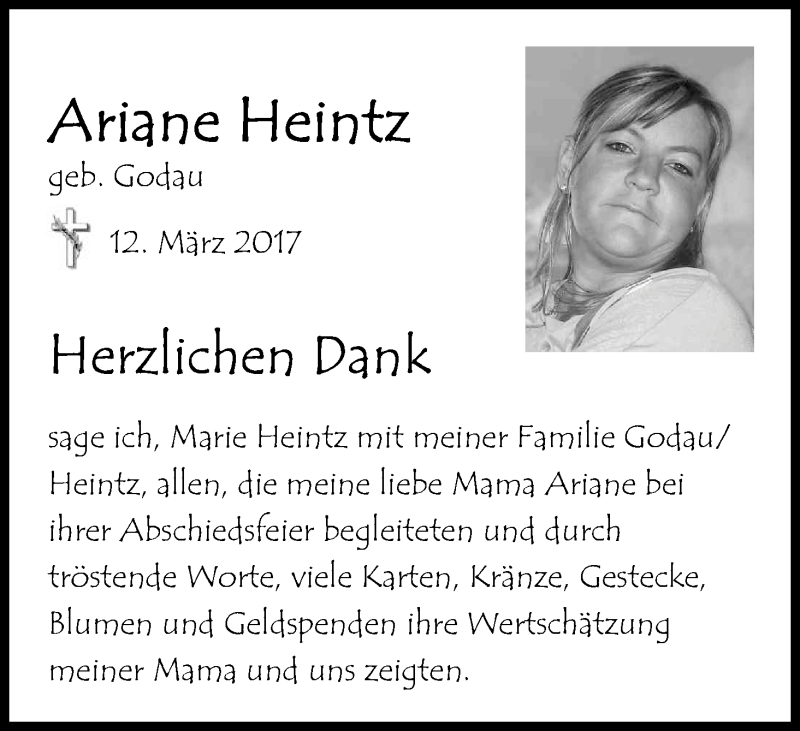  Traueranzeige für Ariane Heintz vom 25.03.2017 aus Kölner Stadt-Anzeiger / Kölnische Rundschau / Express