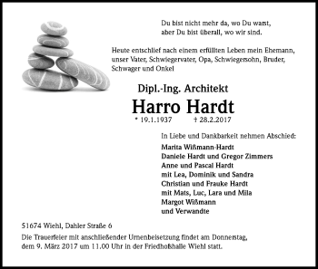 Anzeige von Harro  Hardt von Kölner Stadt-Anzeiger / Kölnische Rundschau / Express