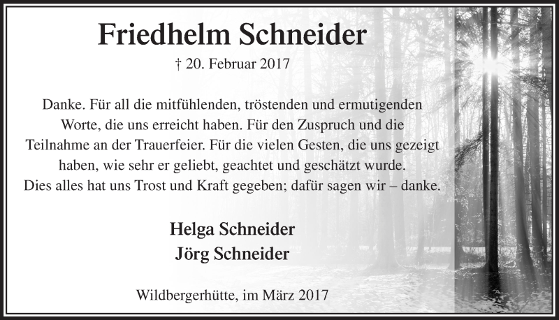  Traueranzeige für Friedhelm Schneider vom 29.03.2017 aus  Lokalanzeiger 