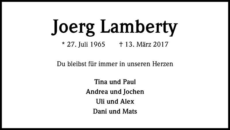 Traueranzeige für Joerg Lamberty vom 24.03.2017 aus Kölner Stadt-Anzeiger / Kölnische Rundschau / Express