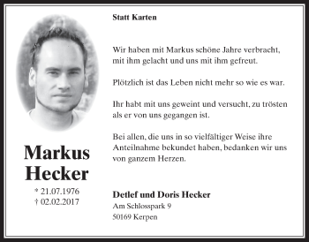 Anzeige von Markus Hecker von  Werbepost 