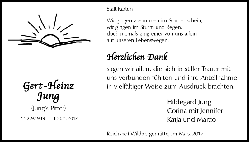  Traueranzeige für Gert-Heinz Jung vom 15.03.2017 aus  Anzeigen Echo  Lokalanzeiger 