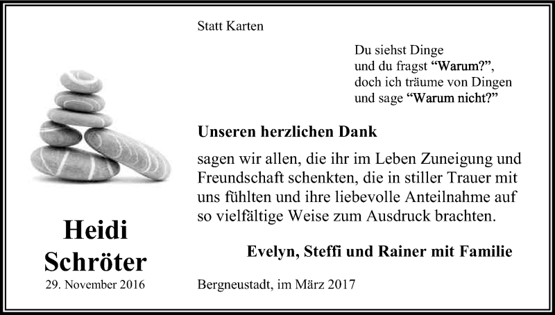  Traueranzeige für Heidi Schröter vom 18.03.2017 aus Kölner Stadt-Anzeiger / Kölnische Rundschau / Express
