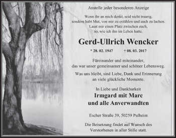 Anzeige von Gerd-Ullrich Wencker von  Wochenende 