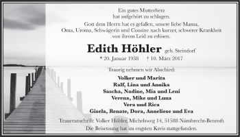 Anzeige von Edith Höhler von  Lokalanzeiger 