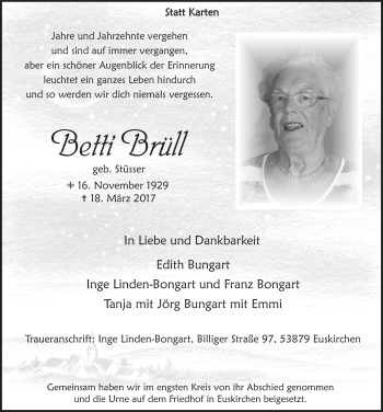 Anzeige von Betti Brüll von  Blickpunkt Euskirchen 