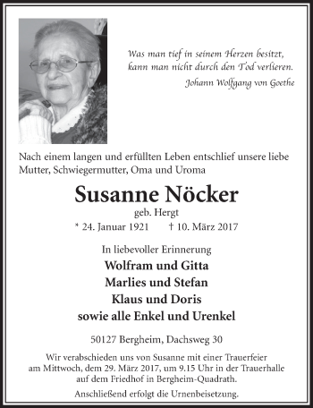 Anzeige von Susanne Nöcker von  Sonntags-Post 