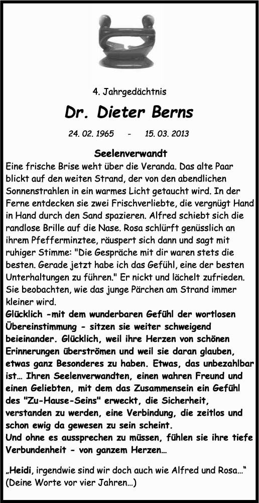  Traueranzeige für Dieter Berns vom 16.03.2017 aus Kölner Stadt-Anzeiger / Kölnische Rundschau / Express