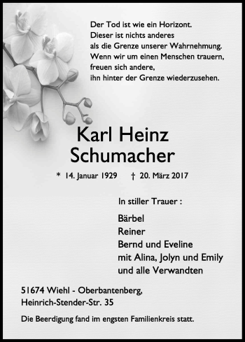 Anzeige von Karl-Heinz Schumacher von Kölner Stadt-Anzeiger / Kölnische Rundschau / Express