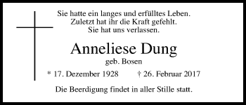 Anzeige von Anneliese Dung von Kölner Stadt-Anzeiger / Kölnische Rundschau / Express