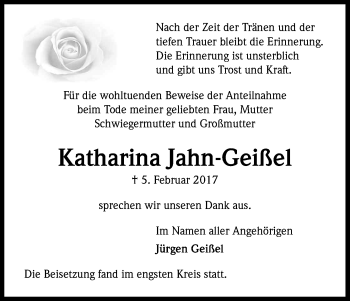 Anzeige von Katharina Jahn-Geißel von Kölner Stadt-Anzeiger / Kölnische Rundschau / Express