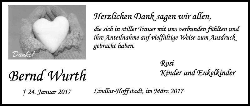  Traueranzeige für Bernd Wurth vom 25.03.2017 aus Kölner Stadt-Anzeiger / Kölnische Rundschau / Express