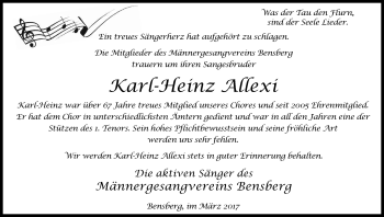 Anzeige von Karl-Heinz Allexi von Kölner Stadt-Anzeiger / Kölnische Rundschau / Express