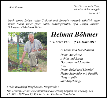 Anzeige von Helmut Böhmer von Kölner Stadt-Anzeiger / Kölnische Rundschau / Express