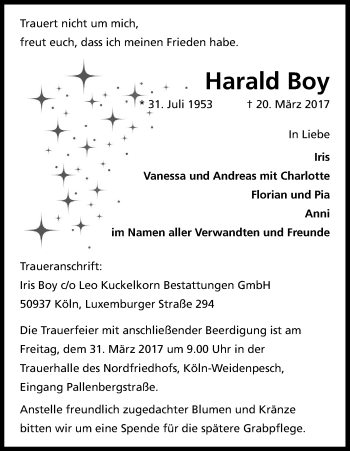 Anzeige von Harald Boy von Kölner Stadt-Anzeiger / Kölnische Rundschau / Express