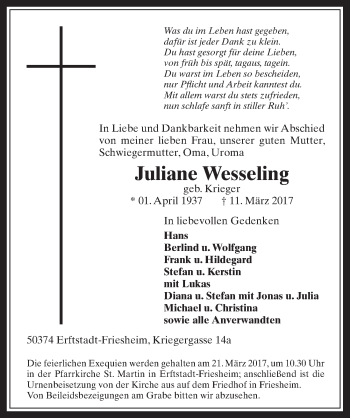 Anzeige von Juliane Wesseling von  Werbepost 