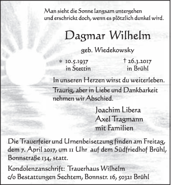 Anzeige von Dagmar Wilhelm von  Schlossbote/Werbekurier 