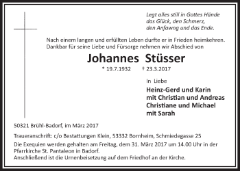 Anzeige von Johannes Stüsser von  Schlossbote/Werbekurier 
